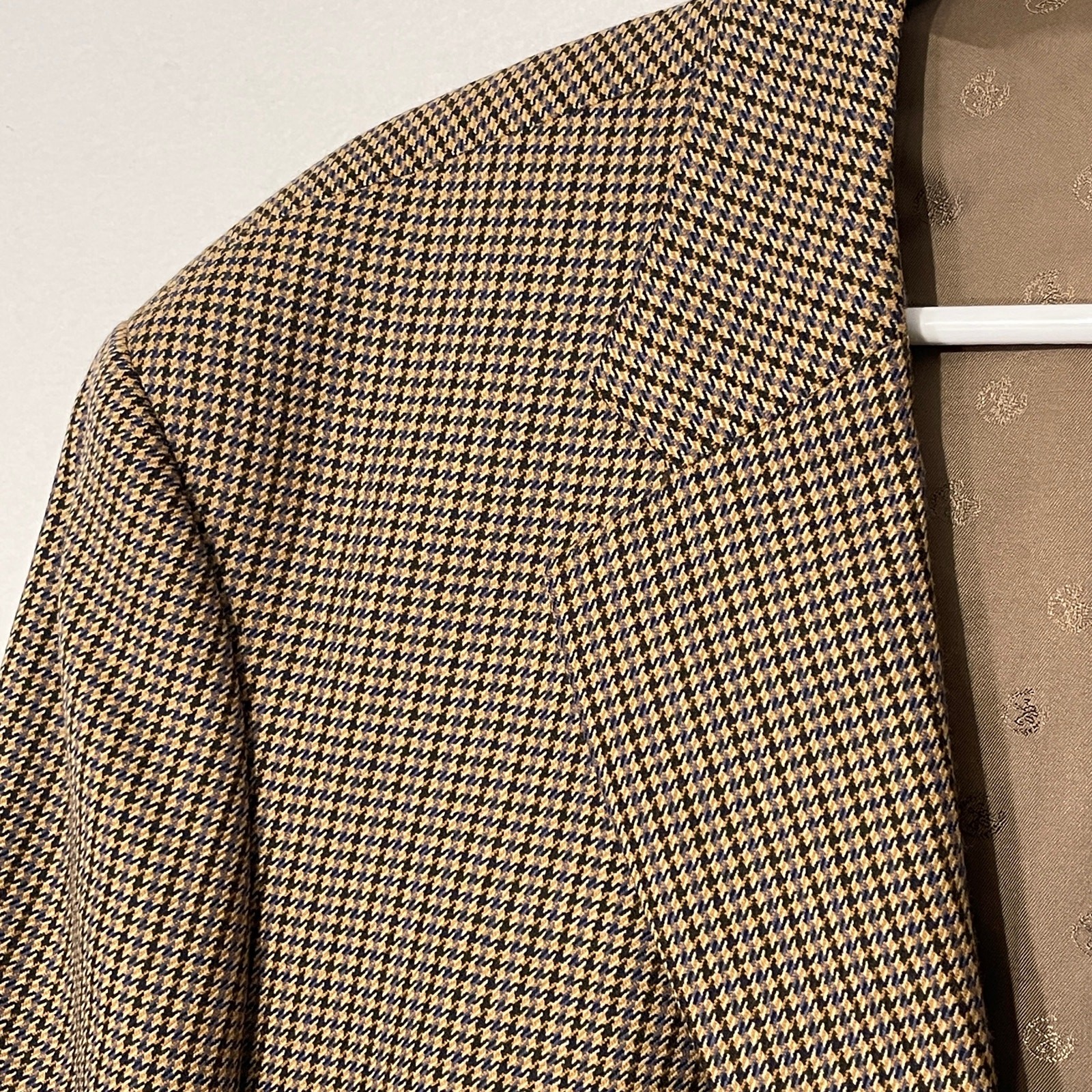 Hunt Club Mens 44R Wool Cashmere Blend Houndstooth Sport Coat Brown Blue