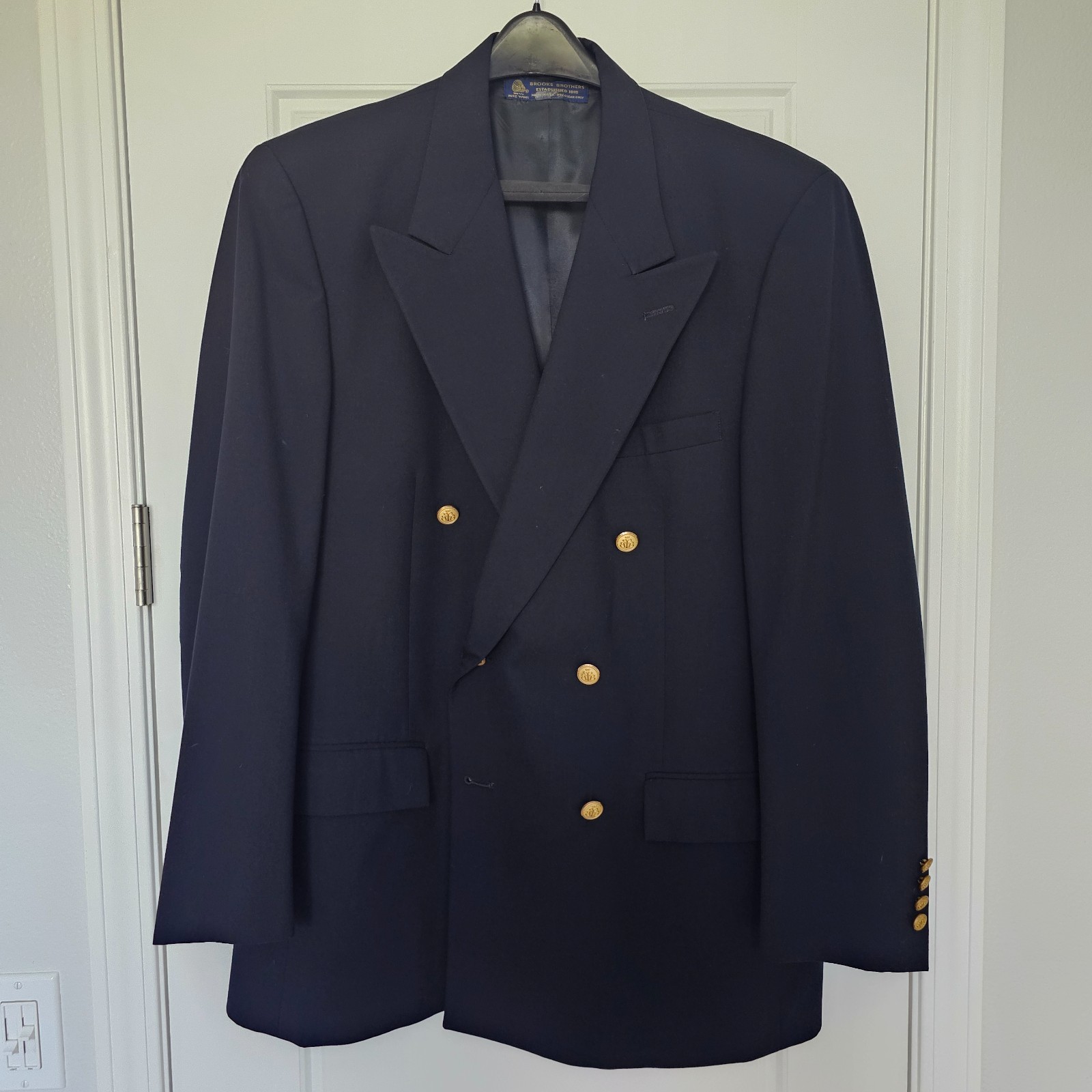 Brooks Brothers Double-breasted Navy Wool Hopsack Blazer 44L