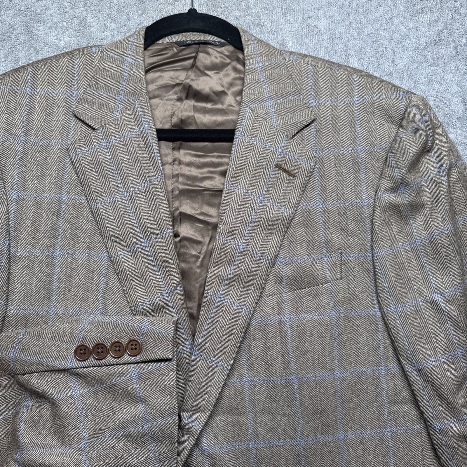 Canali Men’s Italian Wool Blazer 40R Brown Blue Plaid Classic Fit Designer