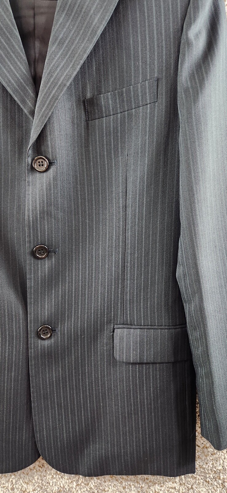 Andrew Fezza Black Striped Suit Coat 3 Button Jacket Men’s Chest Size 38″