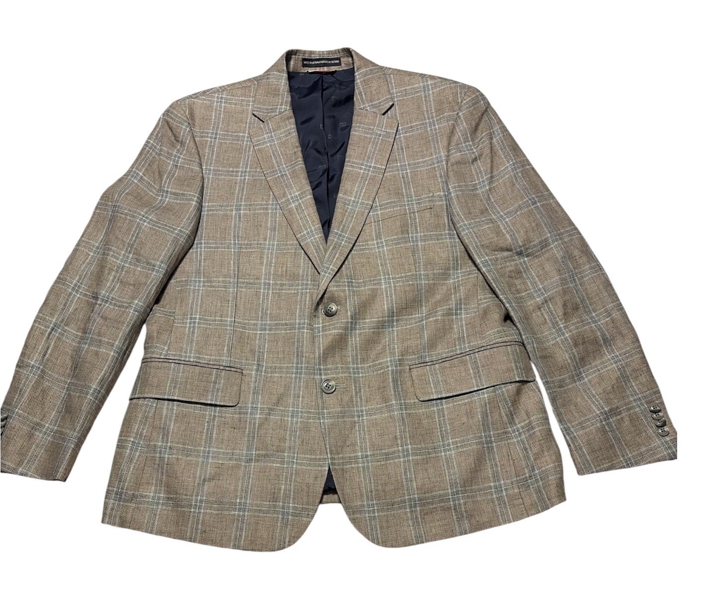 Tommy Hilfiger Mens Modern fit Sport Coat 42 S Beige Blue Windowpane Linen