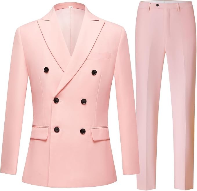 Light Pink 2 Piece 2XL Double Breasted 2 Piece Suit 46R Jacket 40W 34L Pants