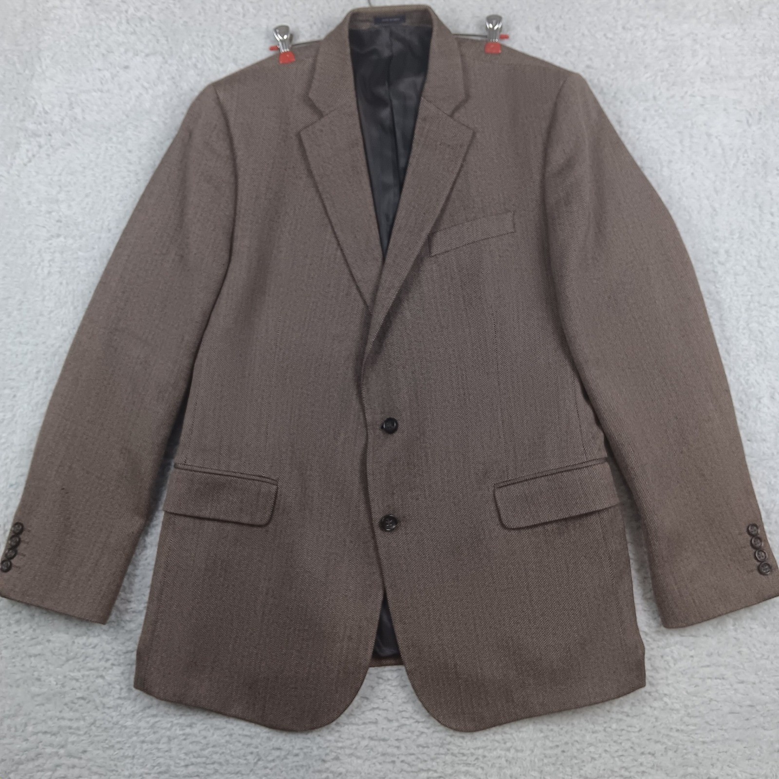Stafford Sport Coat Merino Wool Mens 42R Brown Herringbone Classic Fit Blazer