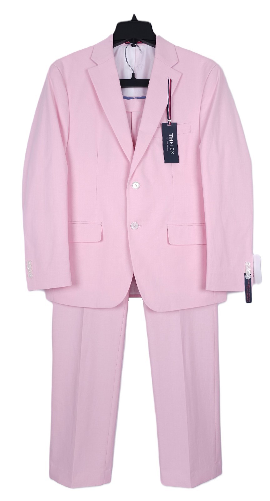 Tommy Hilfiger Mens Modern Fit 2 Piece Suit 46R 40×30 Light Pink Solid Chambray