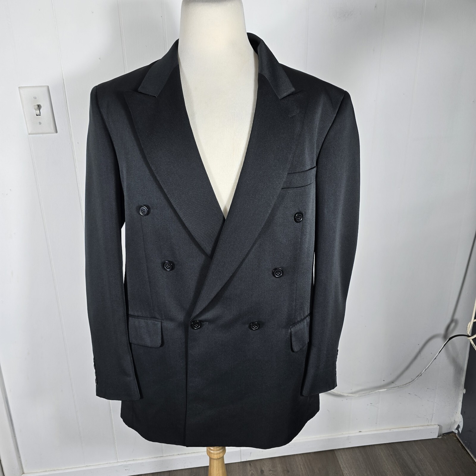 Florenzi Mens 4wL Black Double Breasted 100% Poly Suit Separate Jacket B4