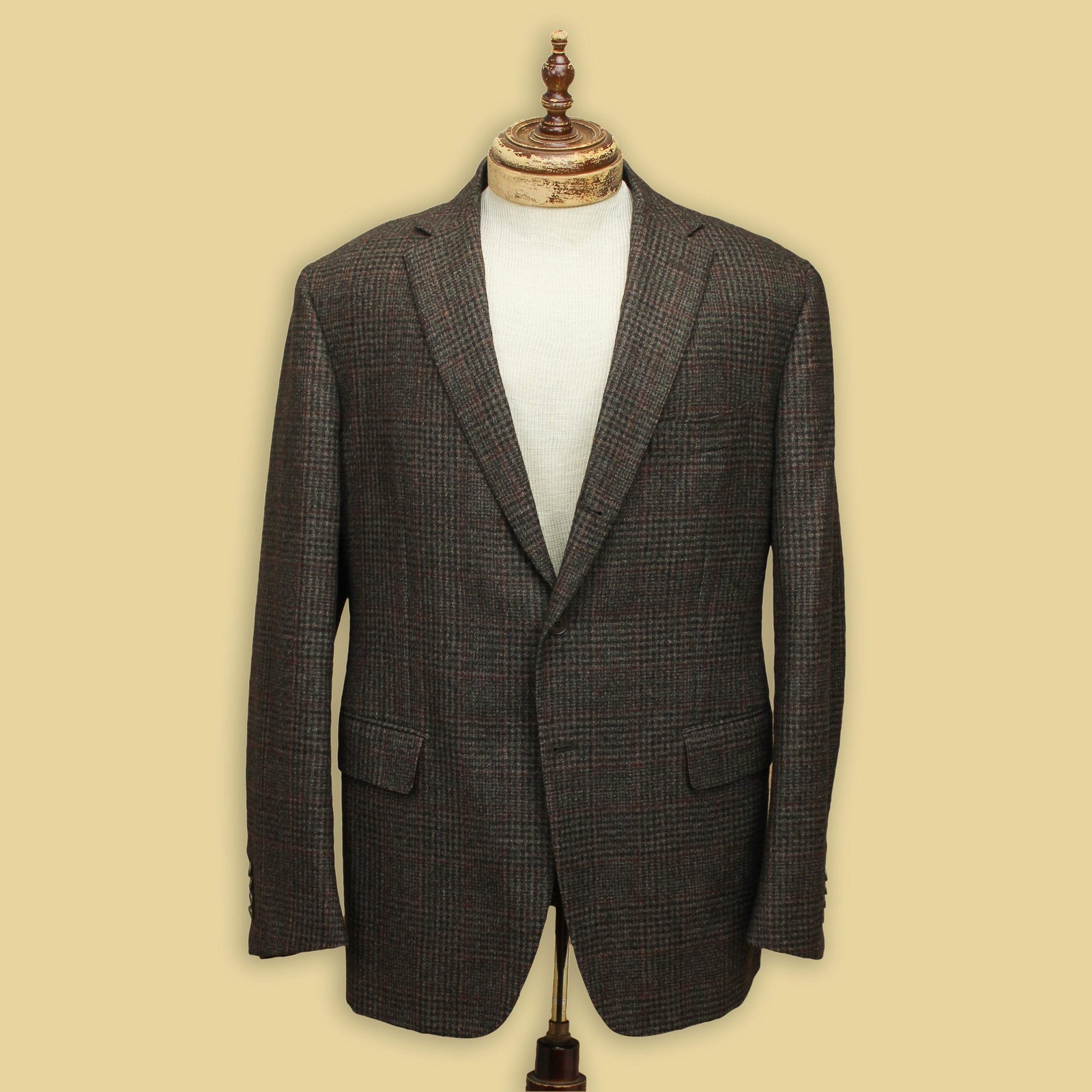 Sartoria Partenopea Brown Glen Plaid 100% Wool Tweed Sport Coat EU 54 R Italy