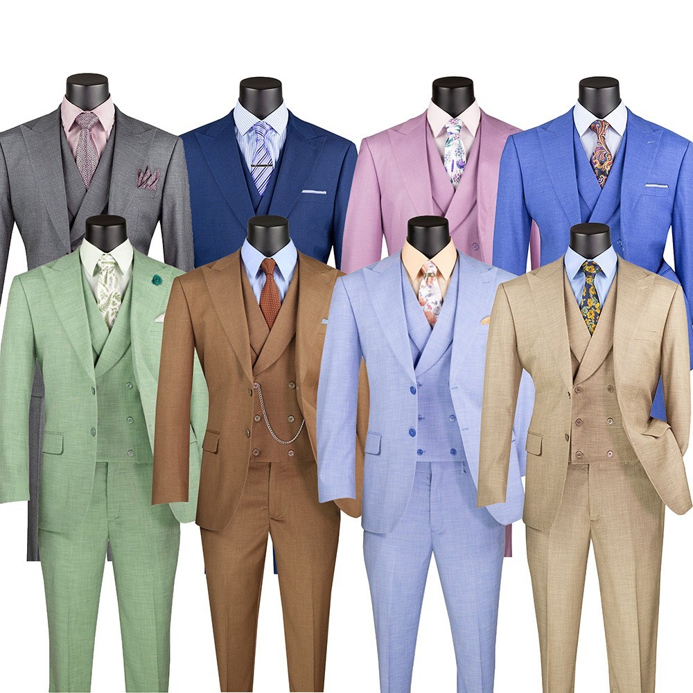 VINCI Men’s Modern Fit 3-Piece Suit with Adjustable Waist Band Pants Light Brown