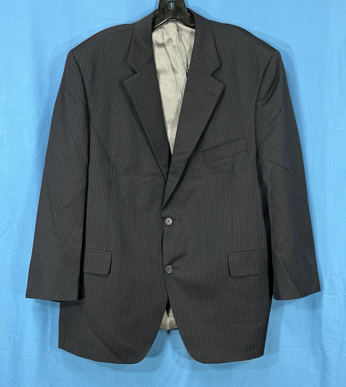 JACK VICTOR Super 100’S Black/Navy STRIPED Sport Coat BLAZER Jacket 46/Short