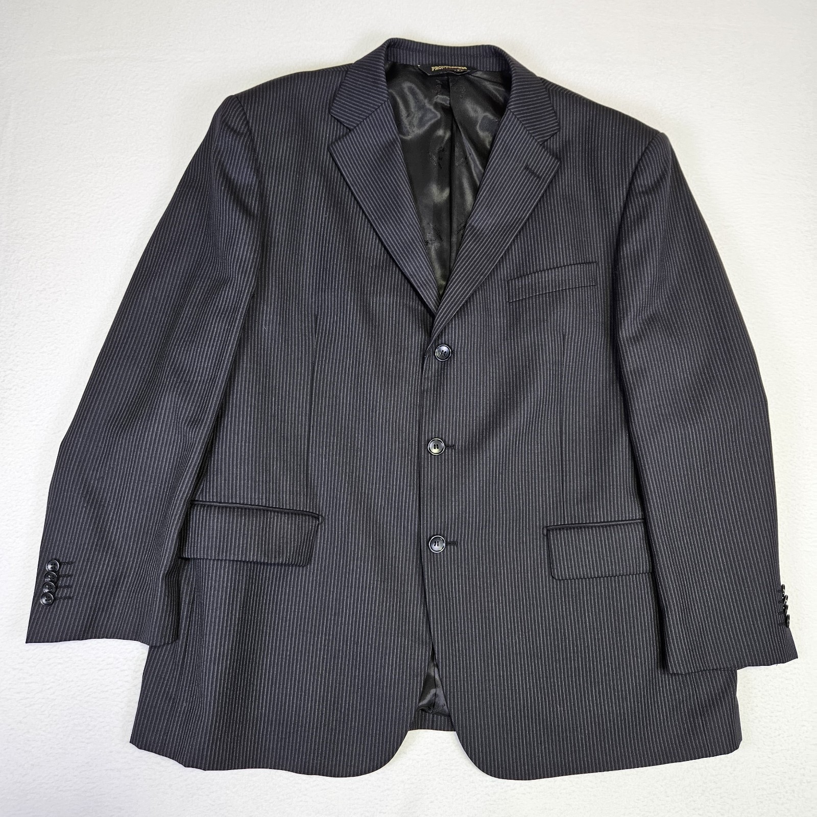 Merino Wool Italian Blazer Mens 46R Black Pinstripe Super 140s Jacket Interview