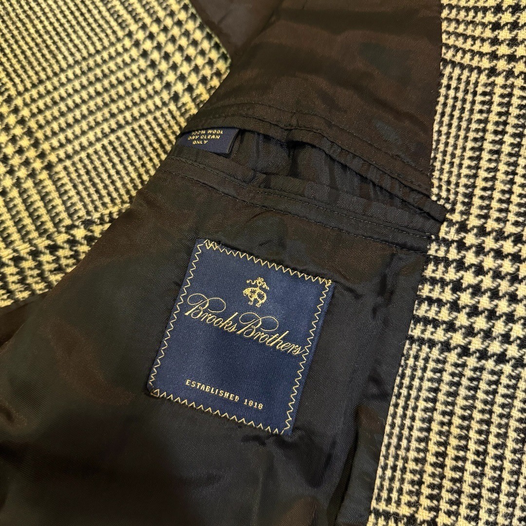 Brooks Brothers Mens 42R Wool Glen Plaid Blazer Sport Coat Made in Italy Black