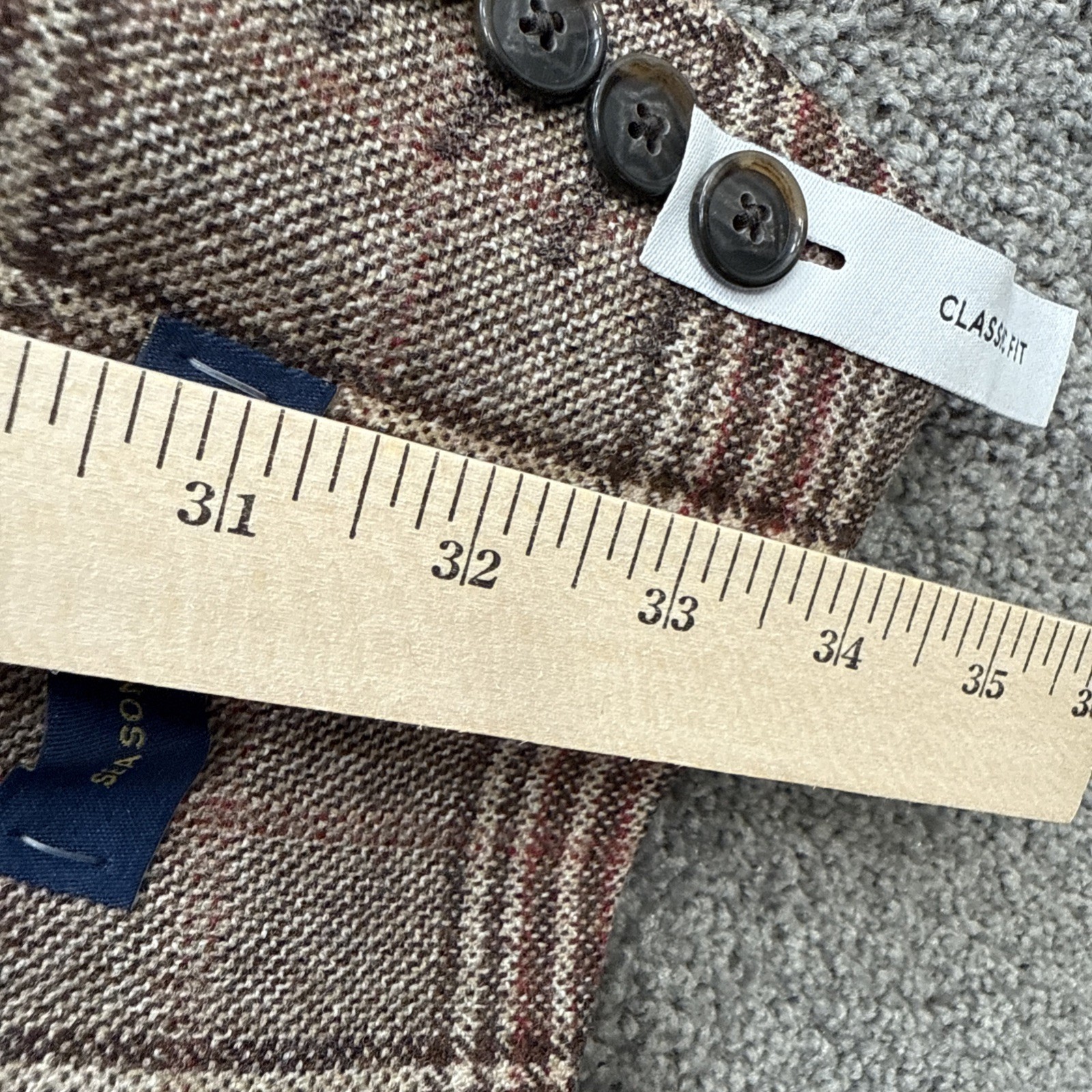 Mens 46R Stafford Sport Coat Suit Brown Plaid Wool Cotton Woven Classic Fit