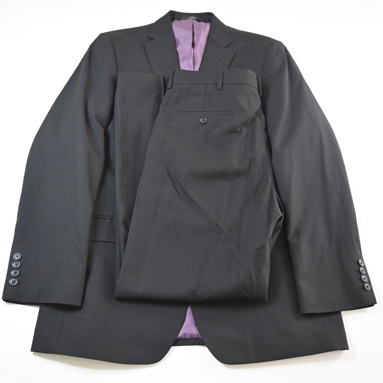 Haggar 42L 36×32 Black Square Mens Jacket Pants Suit