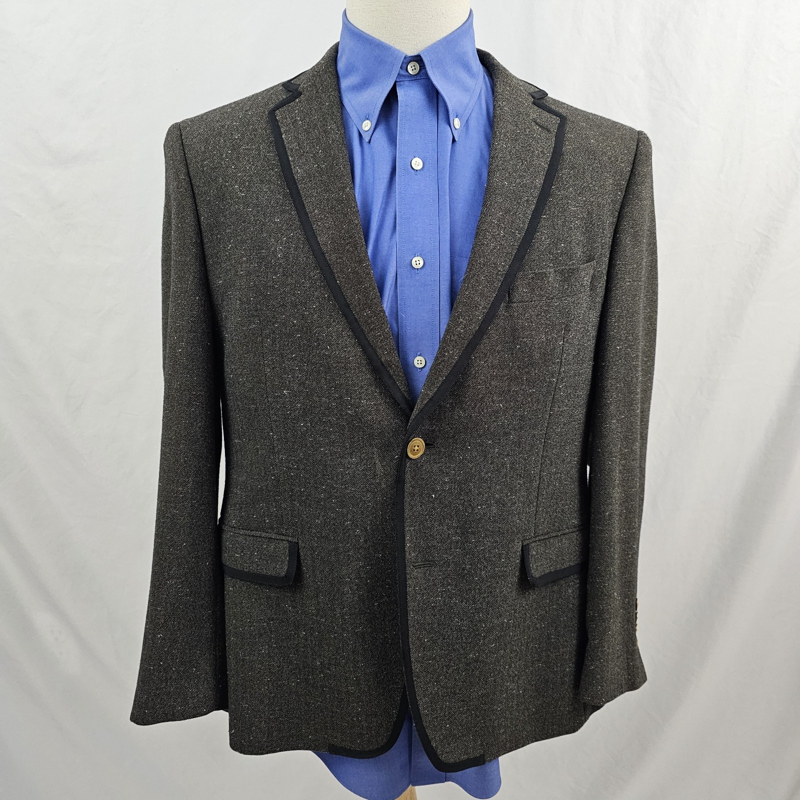 Tallia Flecked Blazer Brown with Black Ribbon Detail Sport Coat Poly Rayon 42S