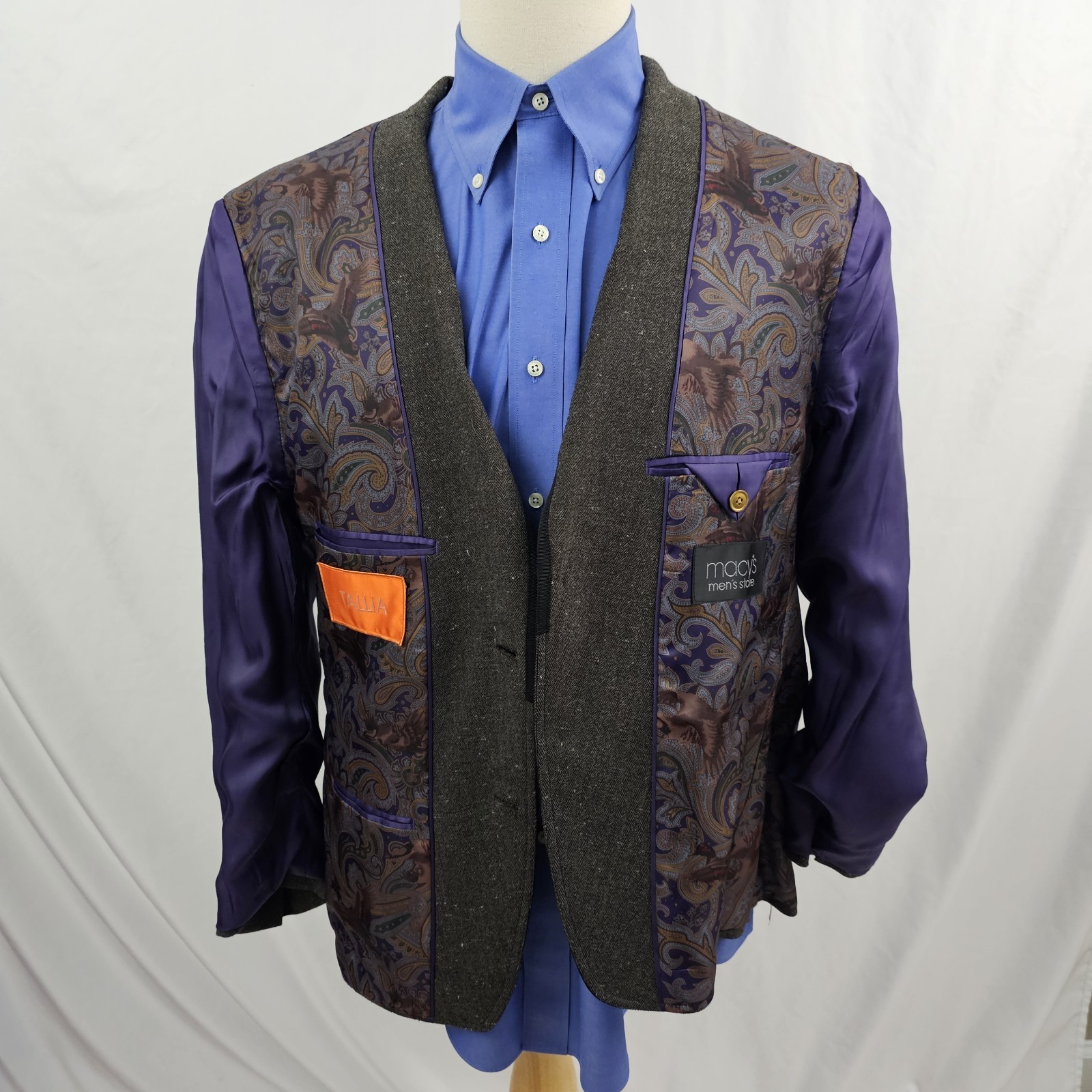 Tallia Flecked Blazer Brown with Black Ribbon Detail Sport Coat Poly Rayon 42S