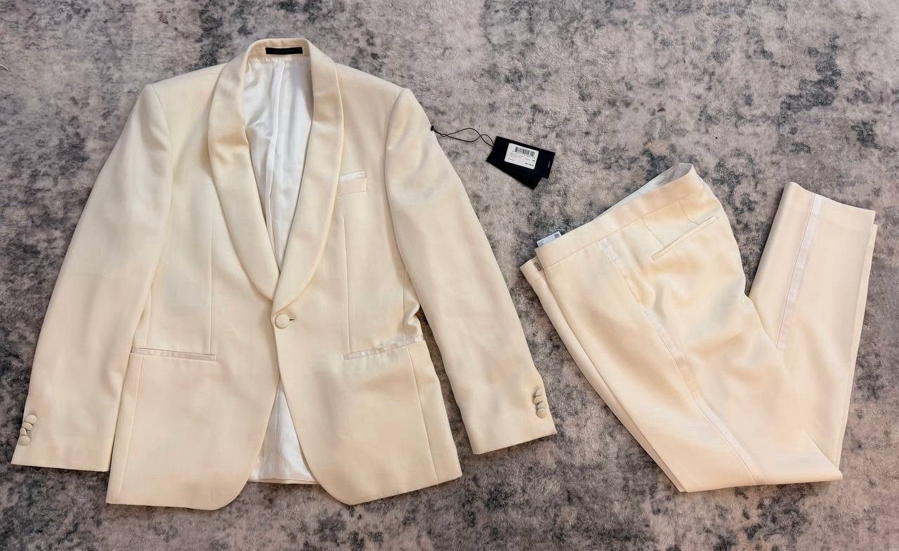 Hugo Boss Ivory Tuxedo Suit 38R Slim Fit Henry2 Glow2 Jacket Pants