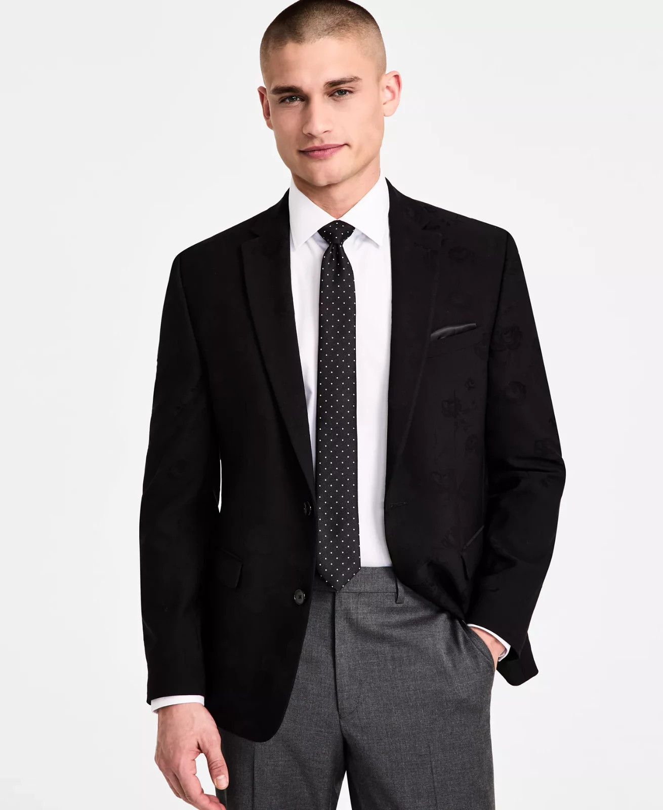 $295 Bar III Men’s Black Slim Fit Jacquard Floral Evening Jacket 44 L ymy0526