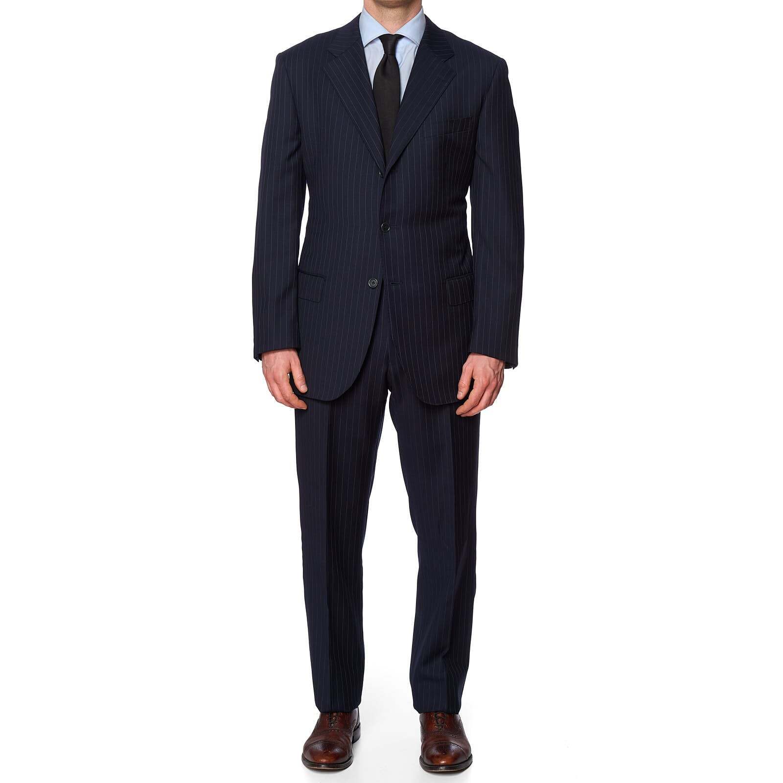 VANNUCCI Milano Navy Blue Pinstripe Super 120’s Wool Suit EU 54 NEW US 44