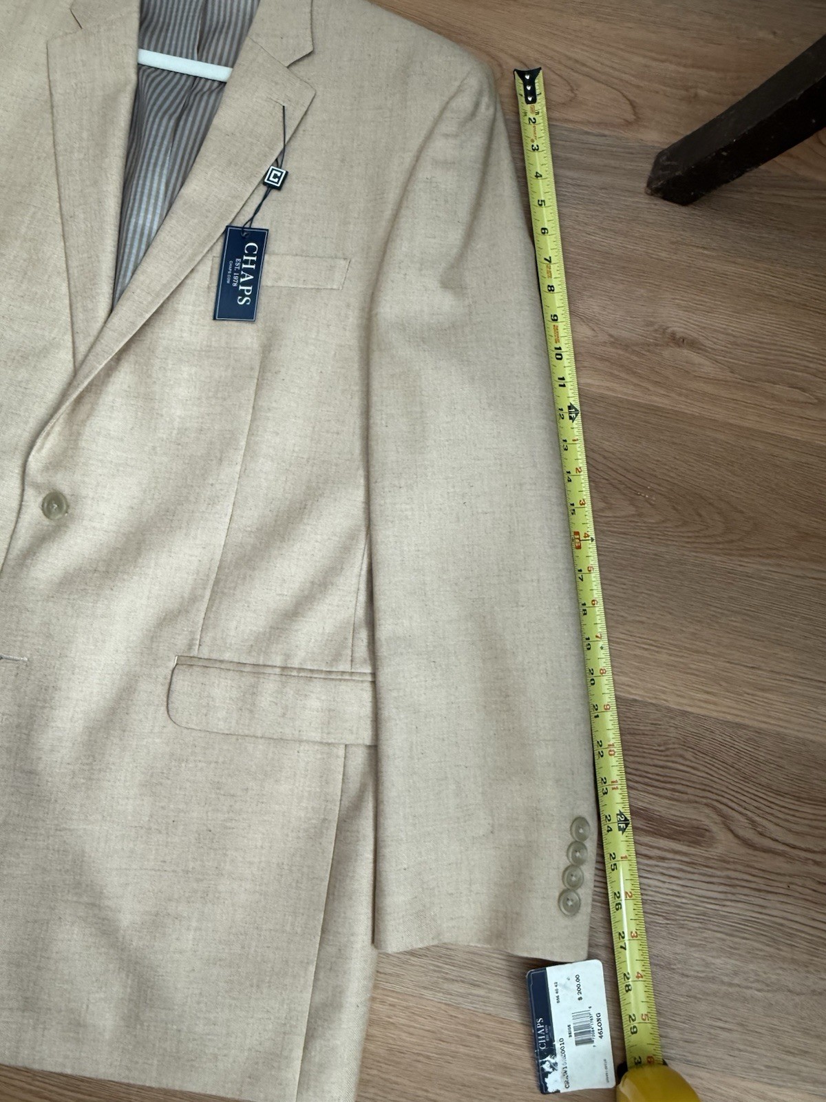 NWT Chaps Blazer Jacket 46L Tan Poly Rayon Linen Two Button Sport Coat MSRP $200