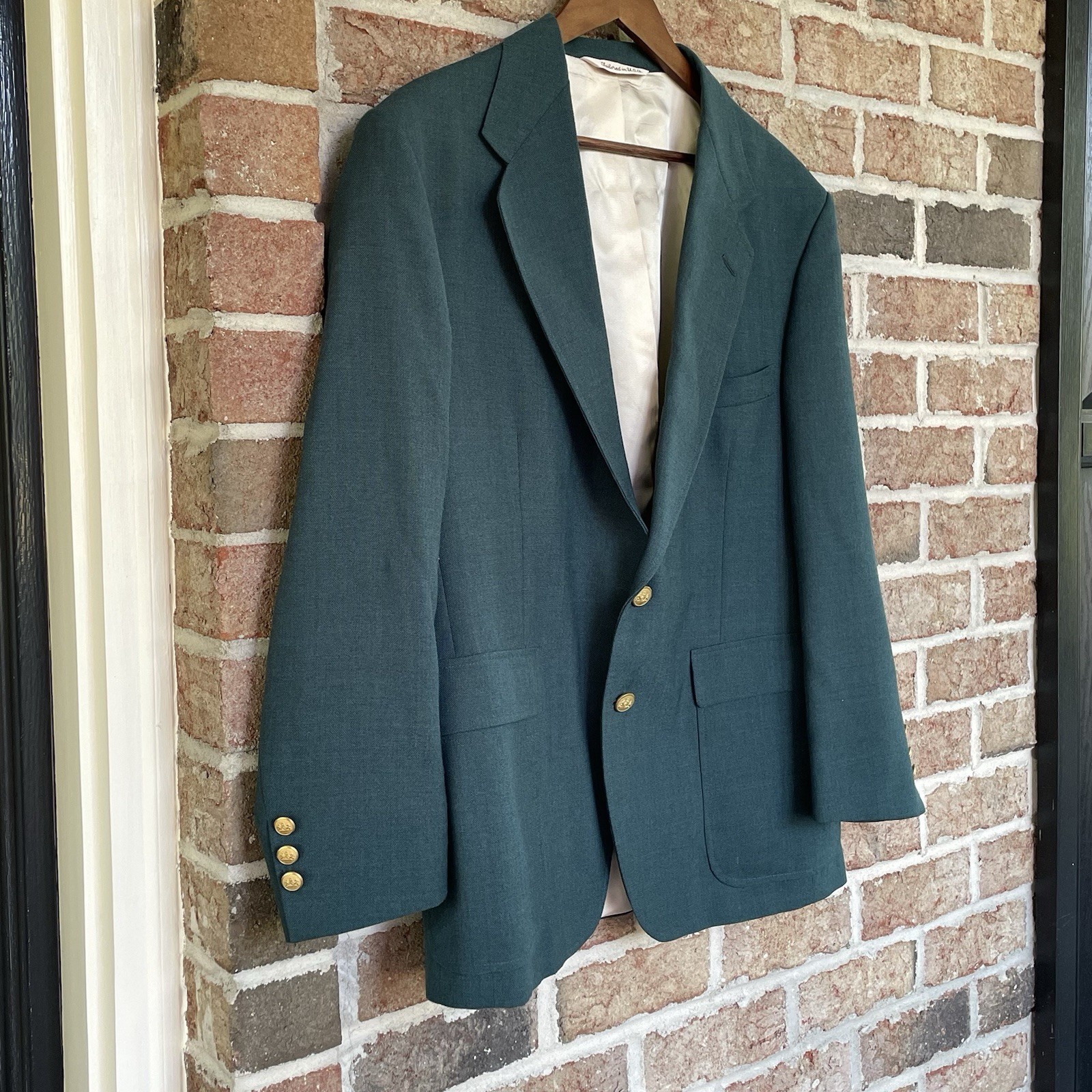VINTAGE Stafford Mens Green Blazer Jacket Gold Buttons USA Classic Size 42S