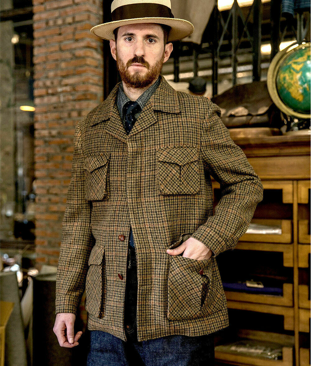 Vintage Classic Houndstooth Hunting Sport Blazer Mens Leisure Sport Outwear Coat