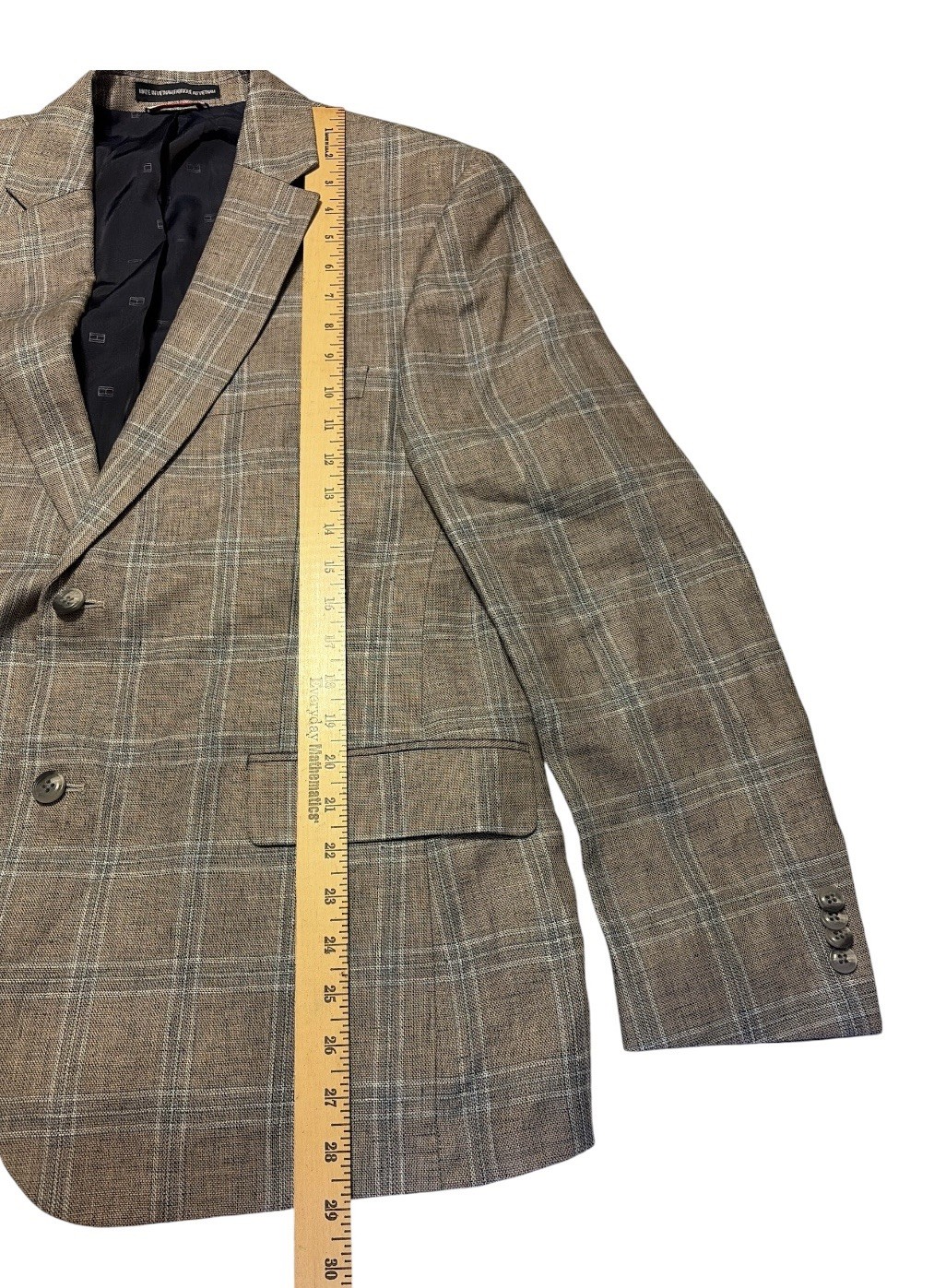 Tommy Hilfiger Mens Modern fit Sport Coat 42 S Beige Blue Windowpane Linen