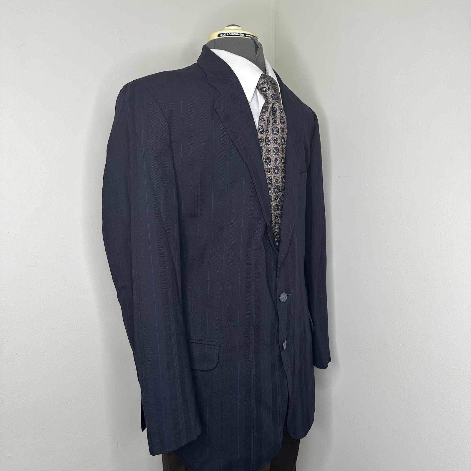 Daniel Hechter Mens 41L 45″ Blazer Sport Coat Suit Jacket Navy Blue Stripe 2 Btn