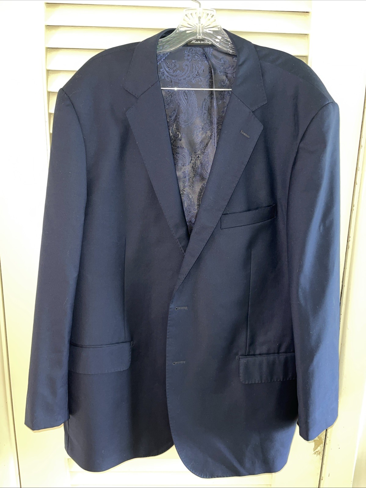 Bresciani Super 150’s 100% Wool Blazer 48R Drop 6 Navy Blue Paisley Lined”