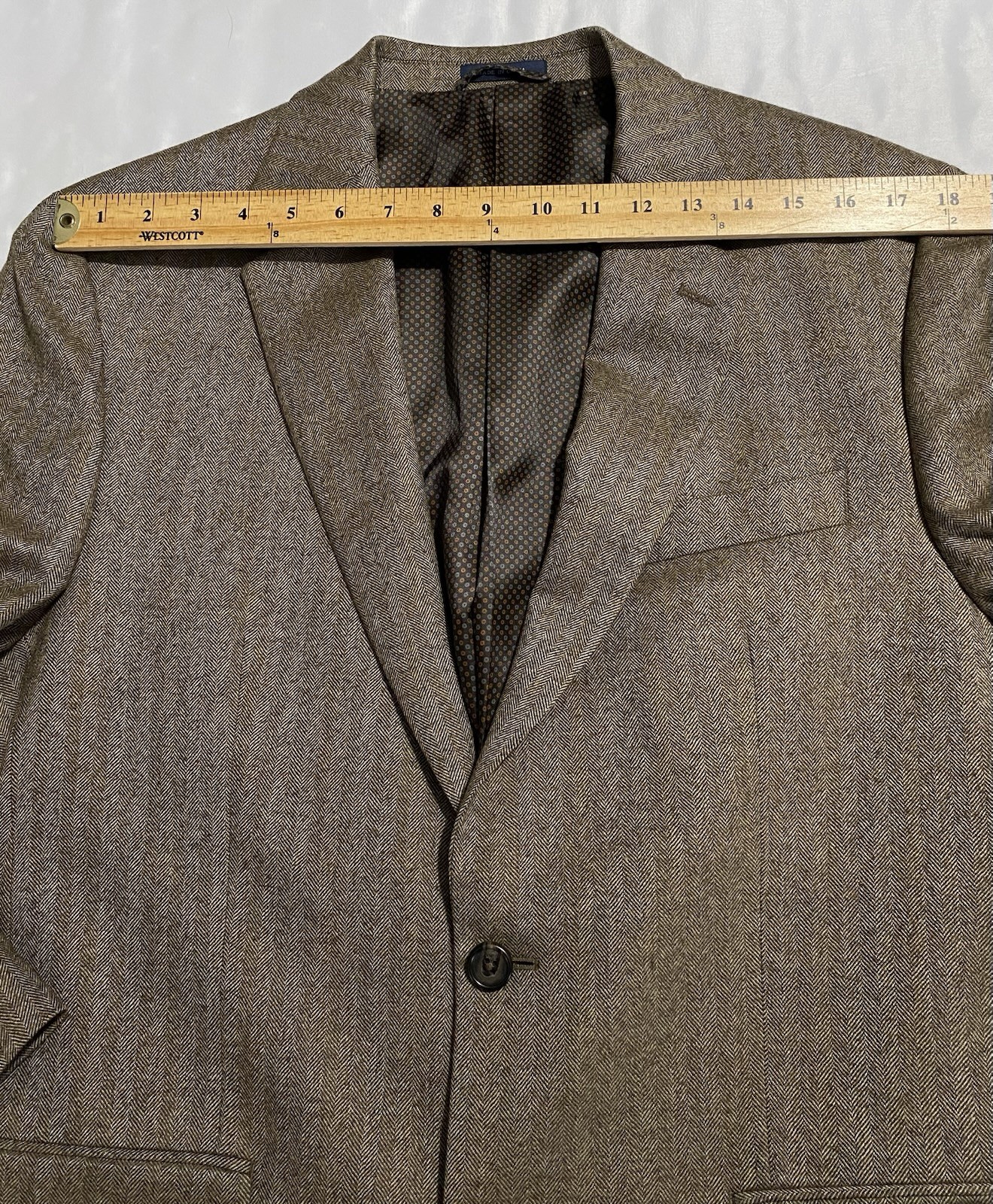 40R Wool/Cashmere Ralph Lauren Brown Herringbone Blazer Suede Elbow Patches