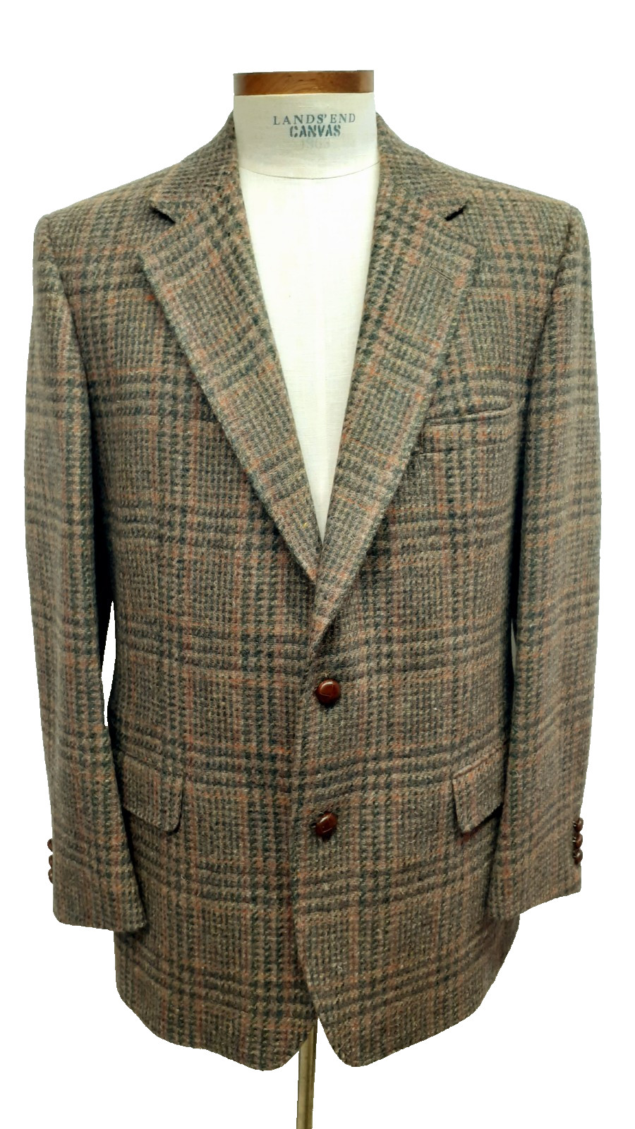 NWT DAKS London NY 44 Long Glen Plaid Wool Tweed Blazer Jacket Sport Coat Brown