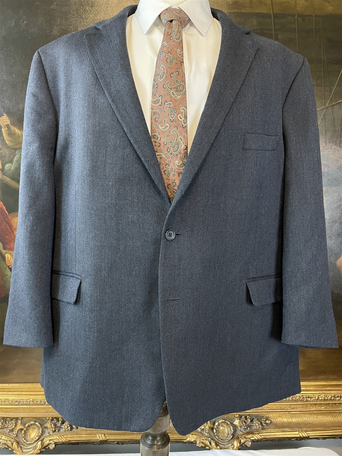 Stafford 52R 100% Wool Twill Tweed Dark Gray Classic 2Btn Blazer Sport Jacket