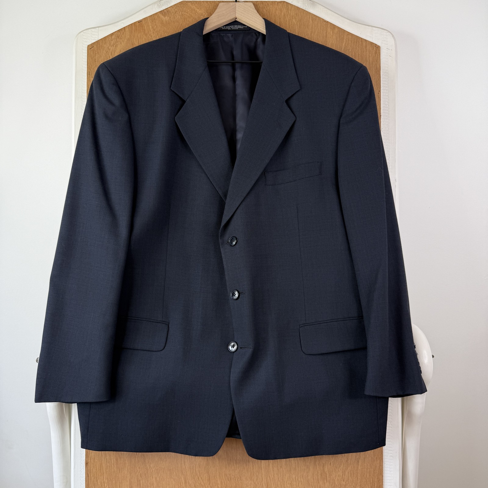 Jones New York Suit Mens 46R Navy Blue 3 Button Golden Twist Wool Pants 36×26