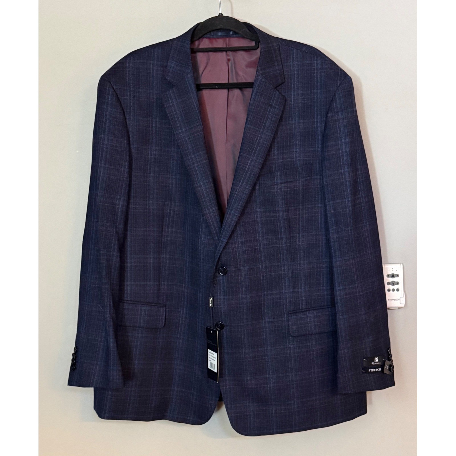 Renoir Blazer Classic Fit Plaid Mens R48 Wool Stretch Performance Jacket