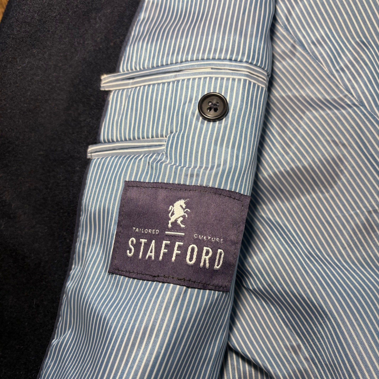 Stafford 100% Camel Hair Navy Blue Sport Coat Blazer Mens 46R Classic Fit Jacket