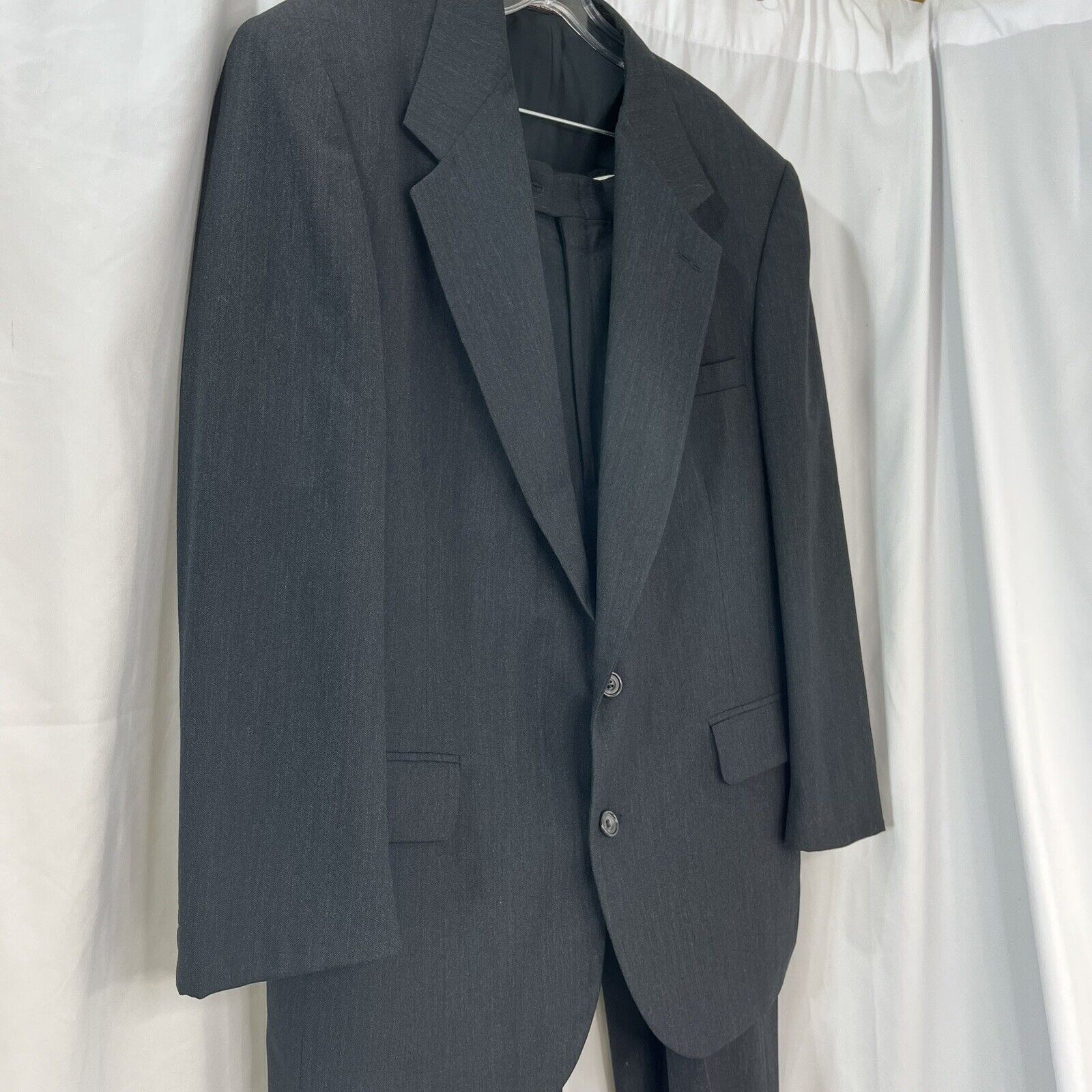 Evan Picone Mens Dark Gray Wool Suit Jacket 44R Pants 38X28 Union Made USA