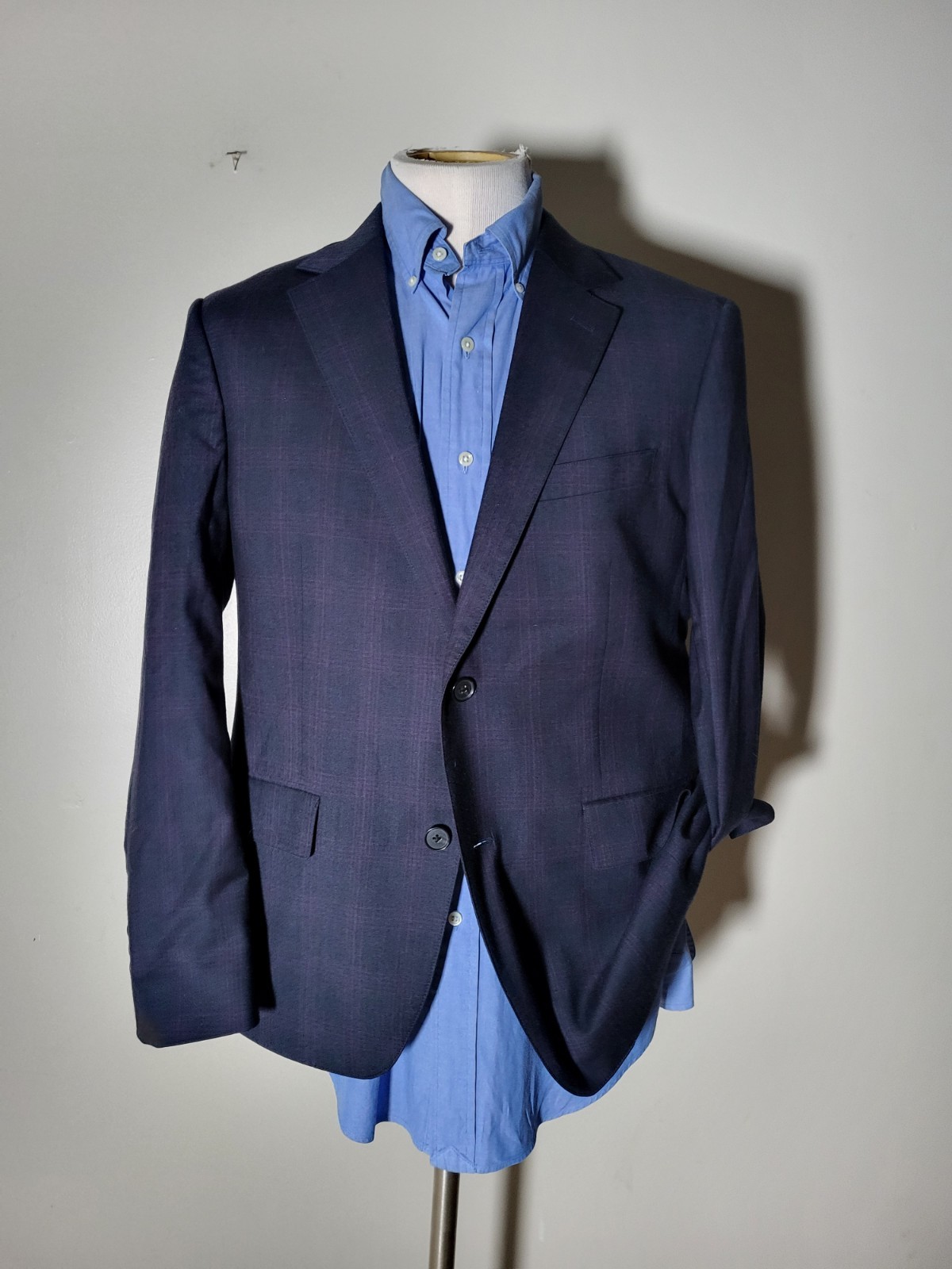 40S Bonobos Standard Fit Wool Gray Purple Blue Plaid Jacket Blazer Sport Coat