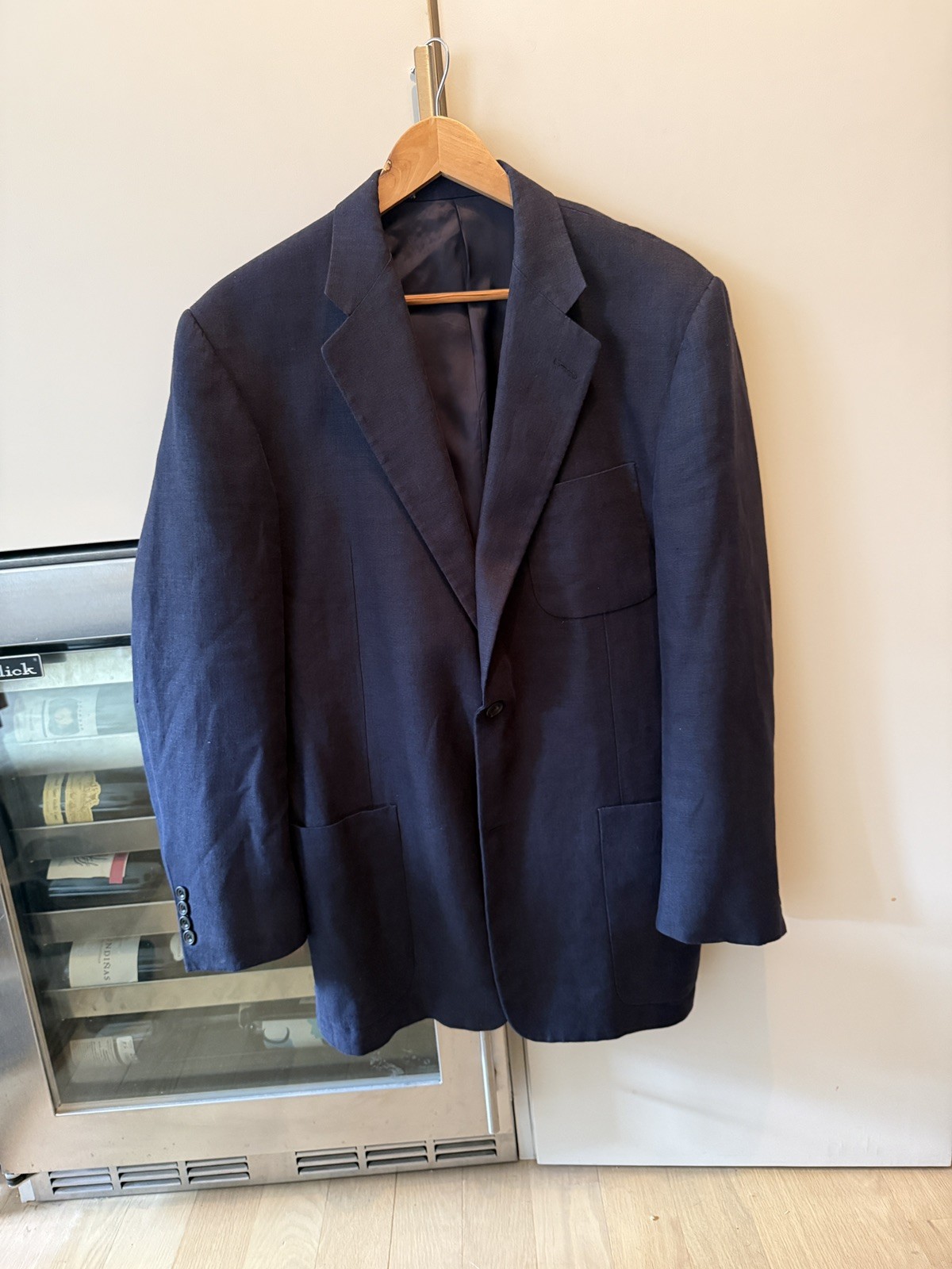 Hickey Freeman Navy Blue Linen Patch Pocket Suit Jacket Blazer 42 42R