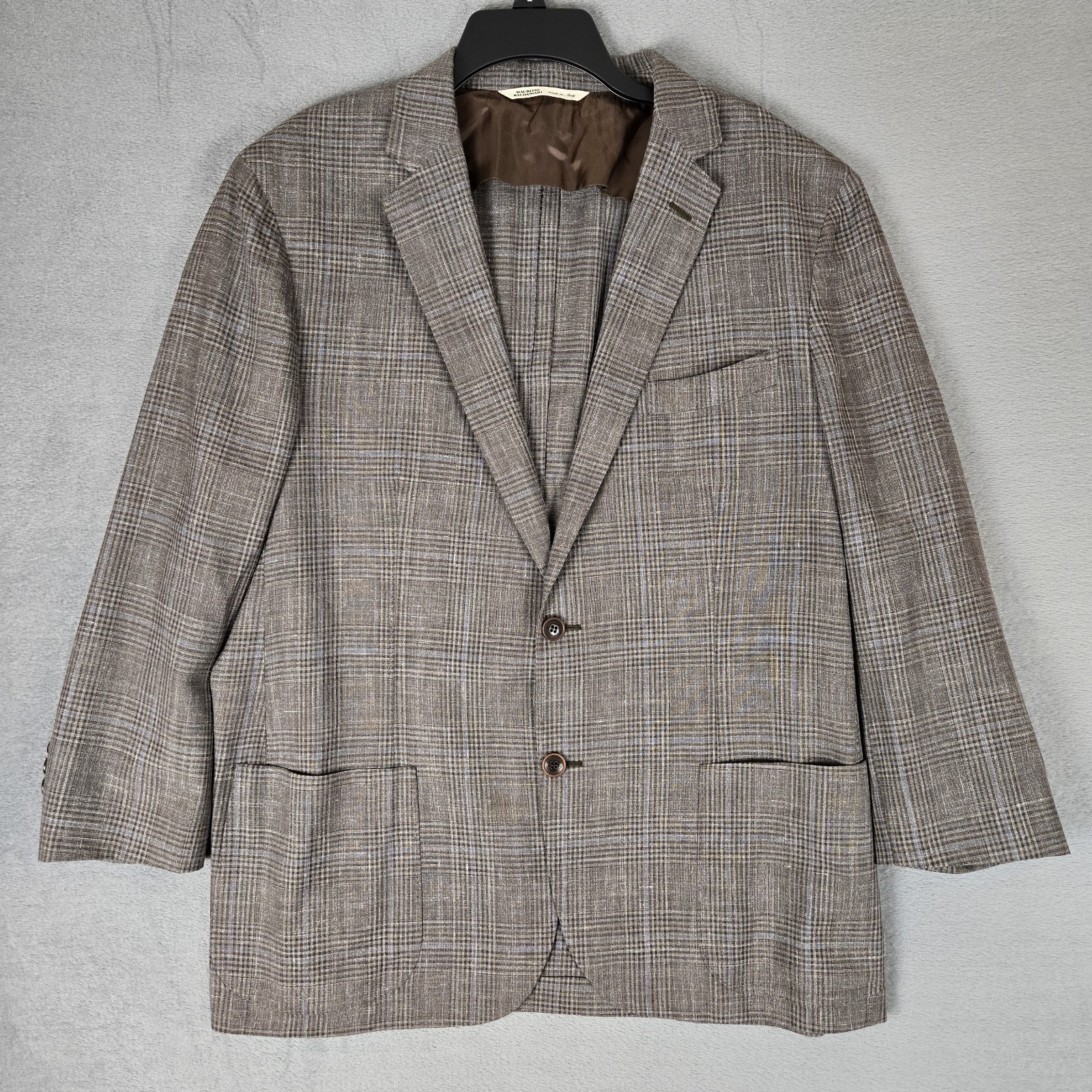 Maurizio Baldassari Brera Blazer Mens 56R 46 Plaid Sport Coat Wool Silk Linen