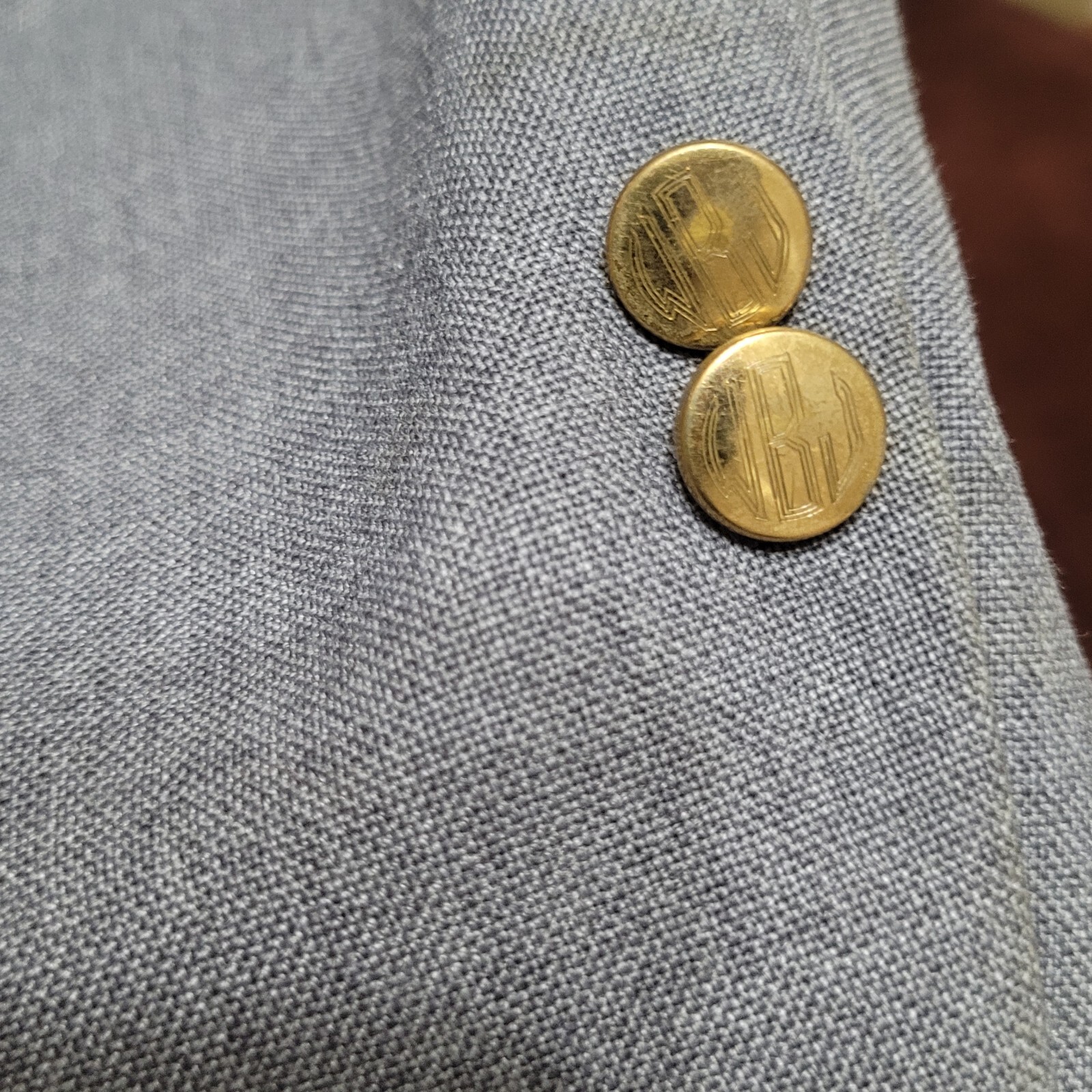 Vtg Palm Beach Blazer Mens 46R Gray Unstructured Gold Accent Buttons Sportscoat