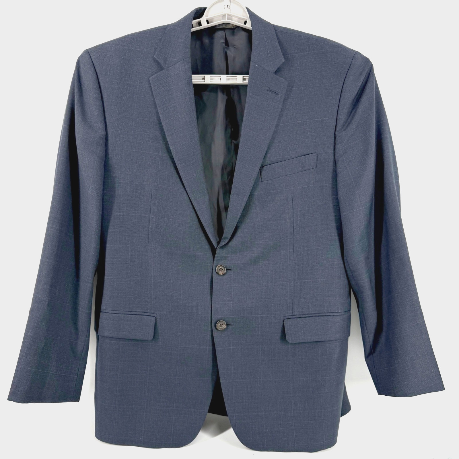 Lauren Ralph Lauren Mens 42R 100% Wool Blazer Jacket Blue Windowpane Plaid Prepy