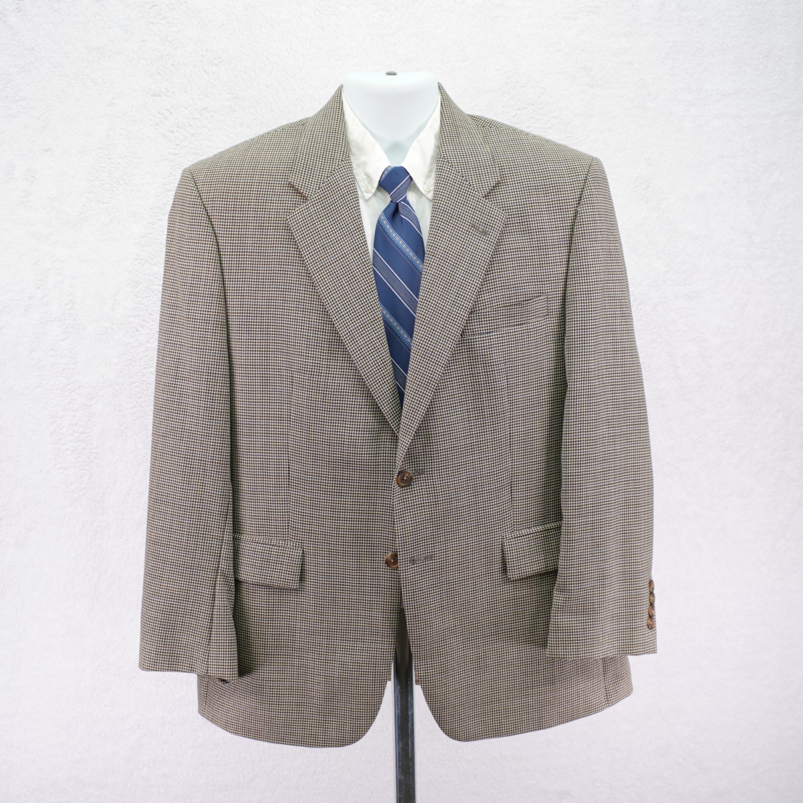 Lauren Ralph Lauren Wool Sport Coat Cream Black Houndstooth Blue Windowpane 42R