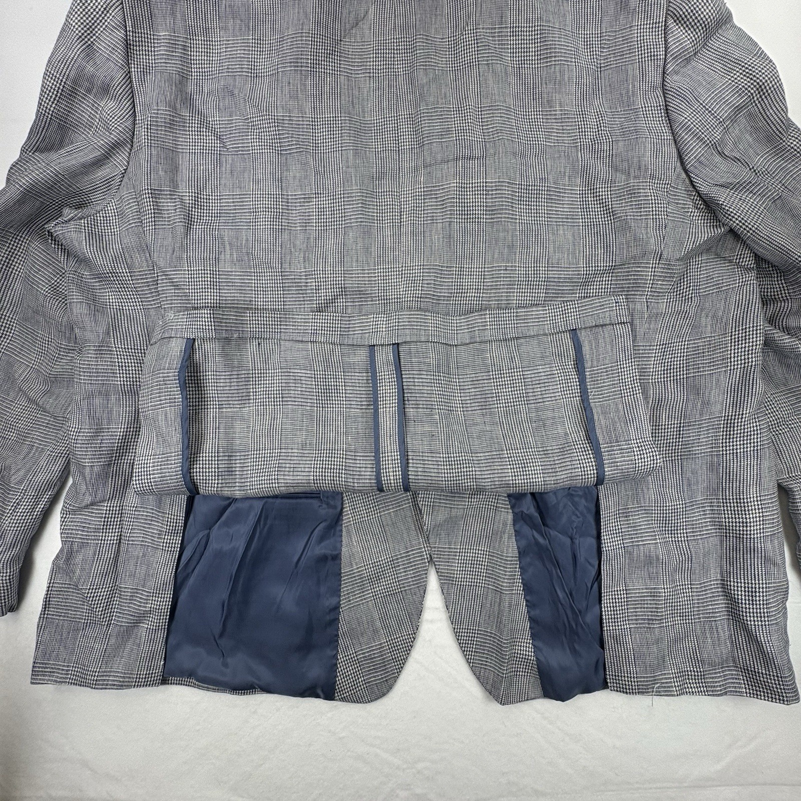 Lauren Ralph Lauren 56L Sport Coat Blue White Glen Plaid 100% Linen Blazer Big