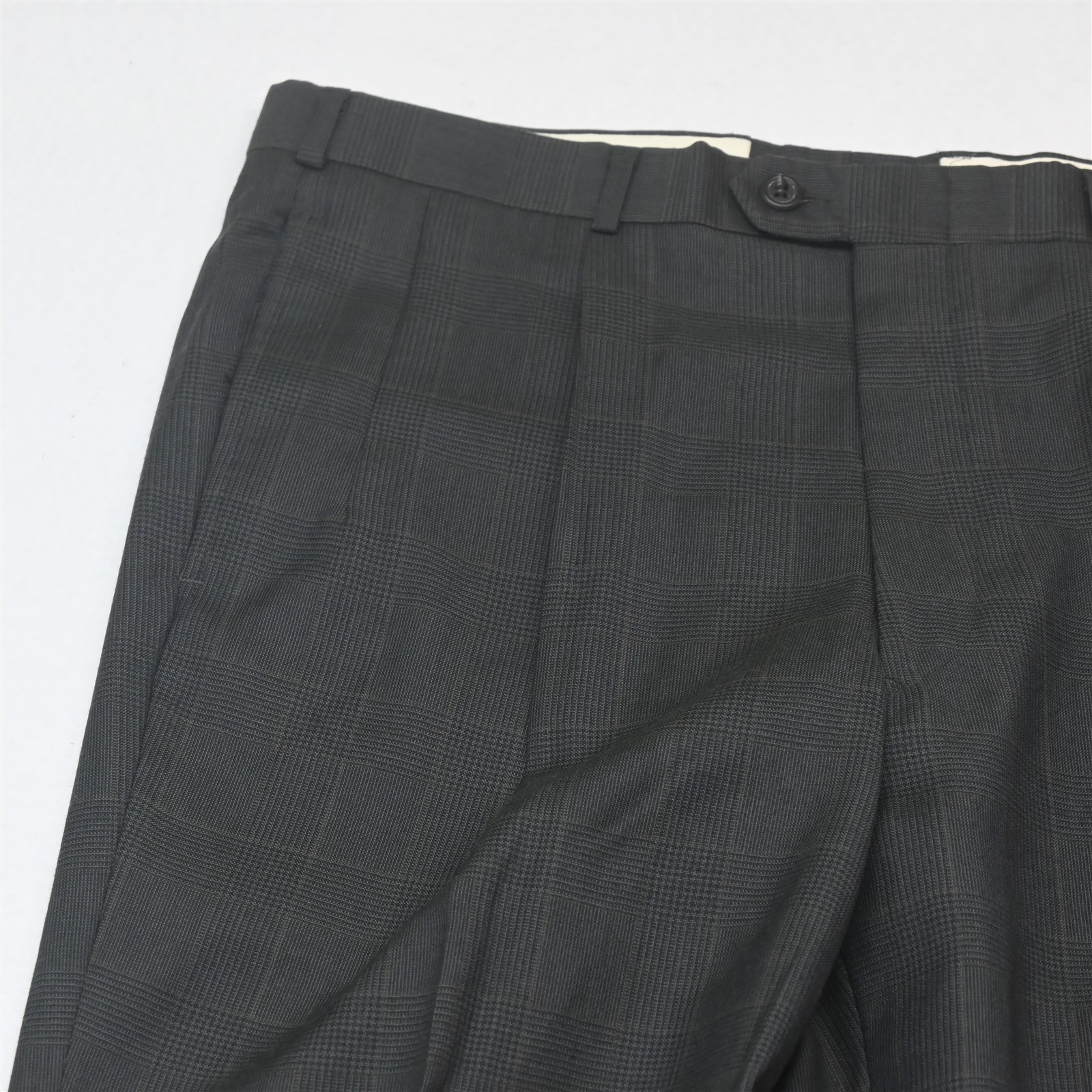 Vtg USA Made Bill Blass 38S 34×29 Green Glenn Check 100% Wool Mens Suit