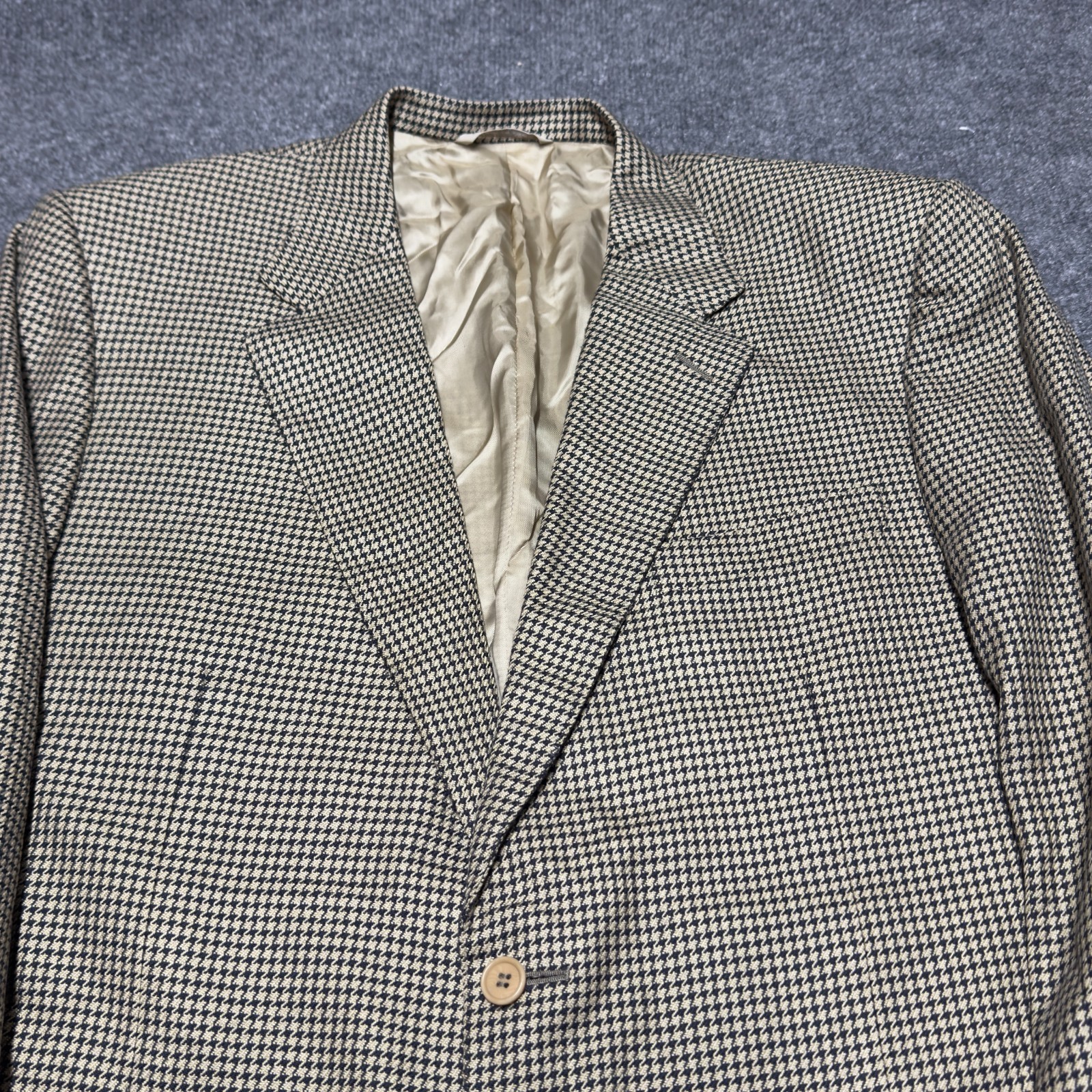 Canali Houndstooth Silk Wool Blazer Sport Coat Jacket Men EU 54 US 44 Beige
