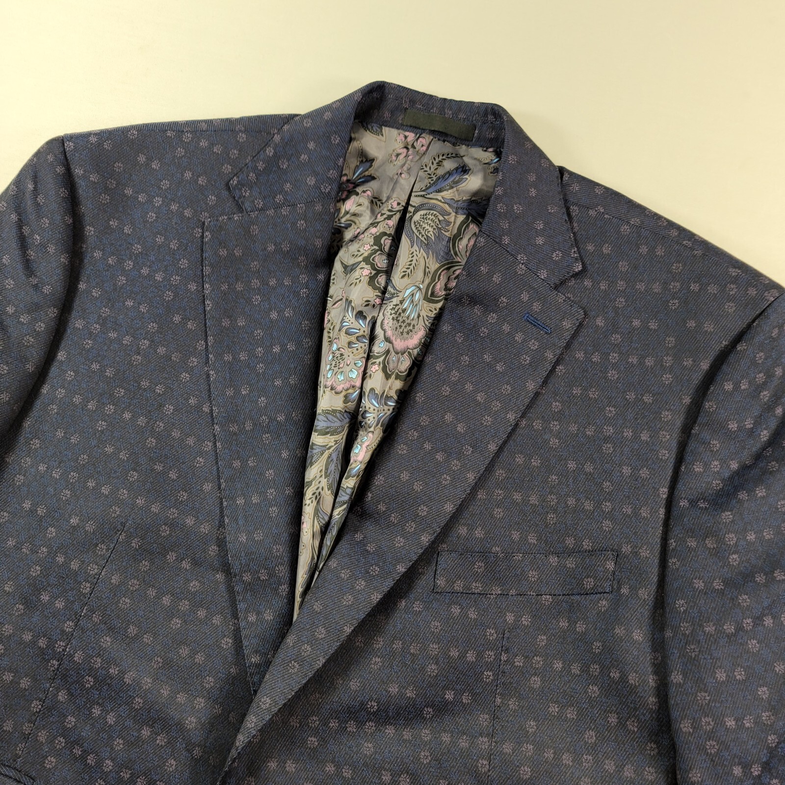 Tayion Collection Jacquard Suit Jacket 44R Blue Classic-Fit Stretch Blazer $425