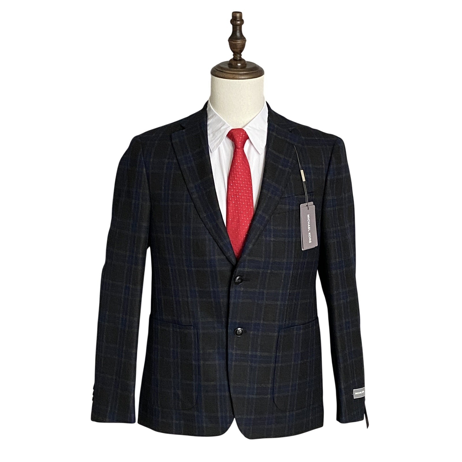 Michael Kors Sport Coat Men’s 38 Short Classic Fit Wool Gray & Blue Check NWT