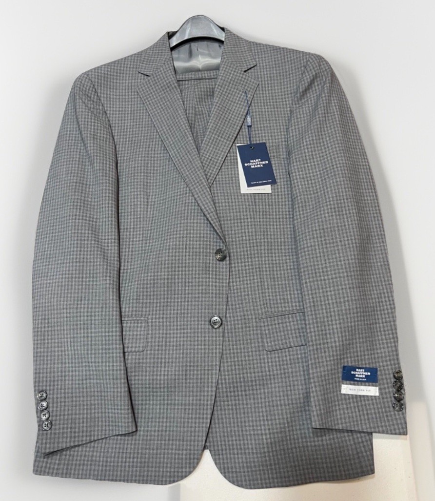 Hart Schaffner Marx 40 R (34 Waits) Grey check , Made in USA