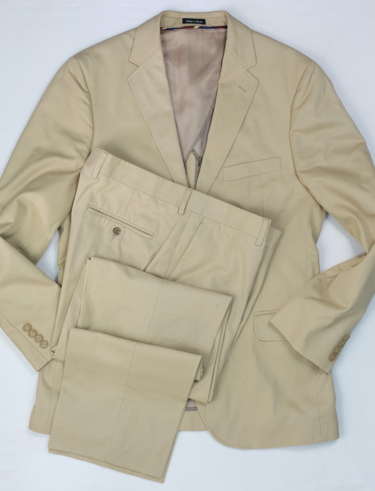 J Crew Italian Fabric 100% Cotton Suit 2008 Regular Fit Tan 40R 34×32