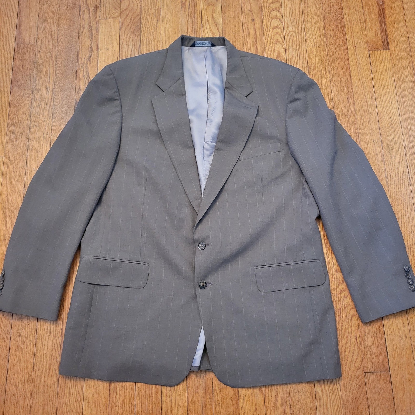 Lands End 46L Wool Chalk Stripe Suit Jacket Blazer Green Academia Preppy Retro