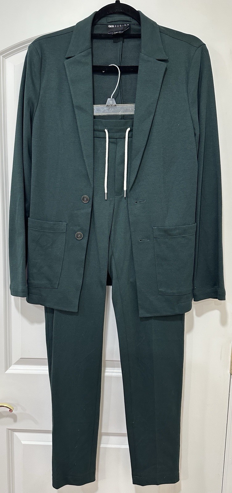 ASOS Men’s Slim Fit Jersey Suit Set Dark Green Blazer (34) & Trousers (32×30)