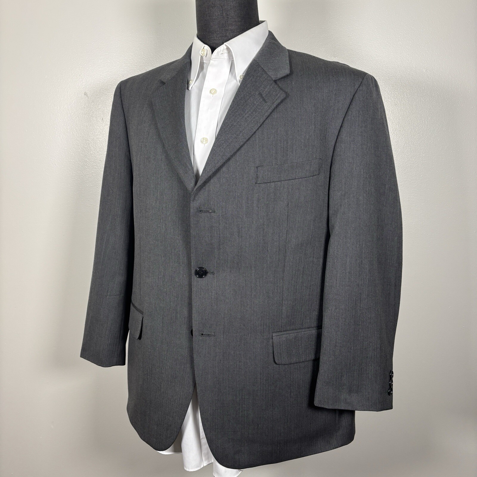 Jones New York Blazer Jacket Mens 44S Solid Gray Three Button Wool Cashmere